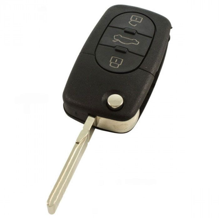 Clé pliante Skoda à 3 boutons - lame de clé droite avec côté cranté main product photo