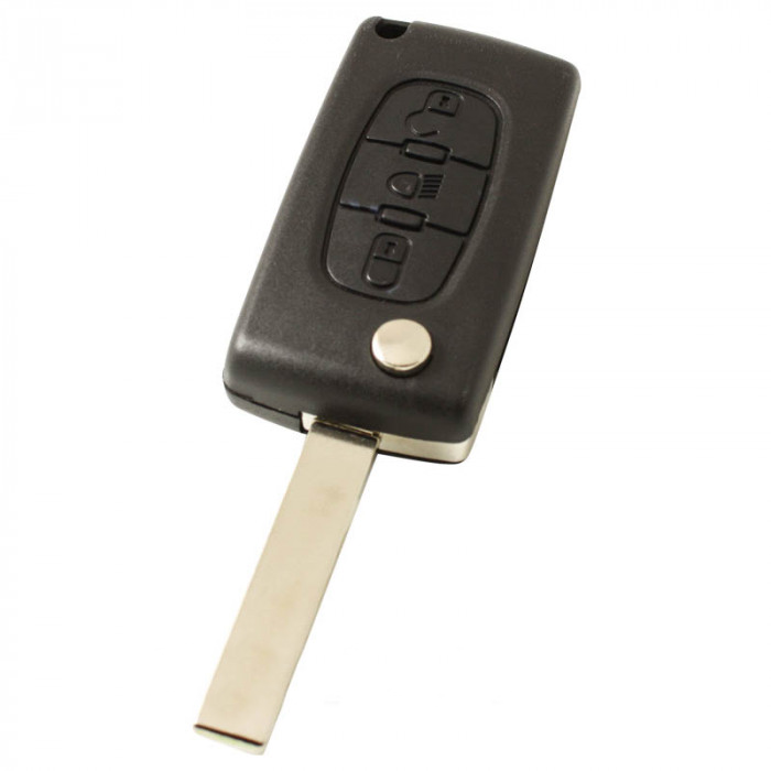 Citroën Clé pliante à 3 boutons - lame de clé droite avec côté cranté avec électronique 433MHZ - transpondeur PCF7961 - pile dans le boîtier - bouton poussoir pour illumination main product photo