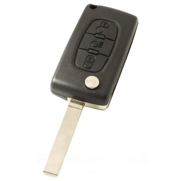 Clé pliante Peugeot 3 boutons - lame de clé droite avec électronique 433MHZ - transpondeur PCF7941 - pile sur puce - bouton poussoir pour illumination main product photo